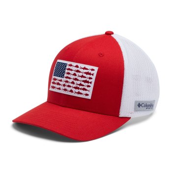 Columbia Petten Heren, PFG Mesh Fish Flag Ball Rood Wit, 57HOXITGZ